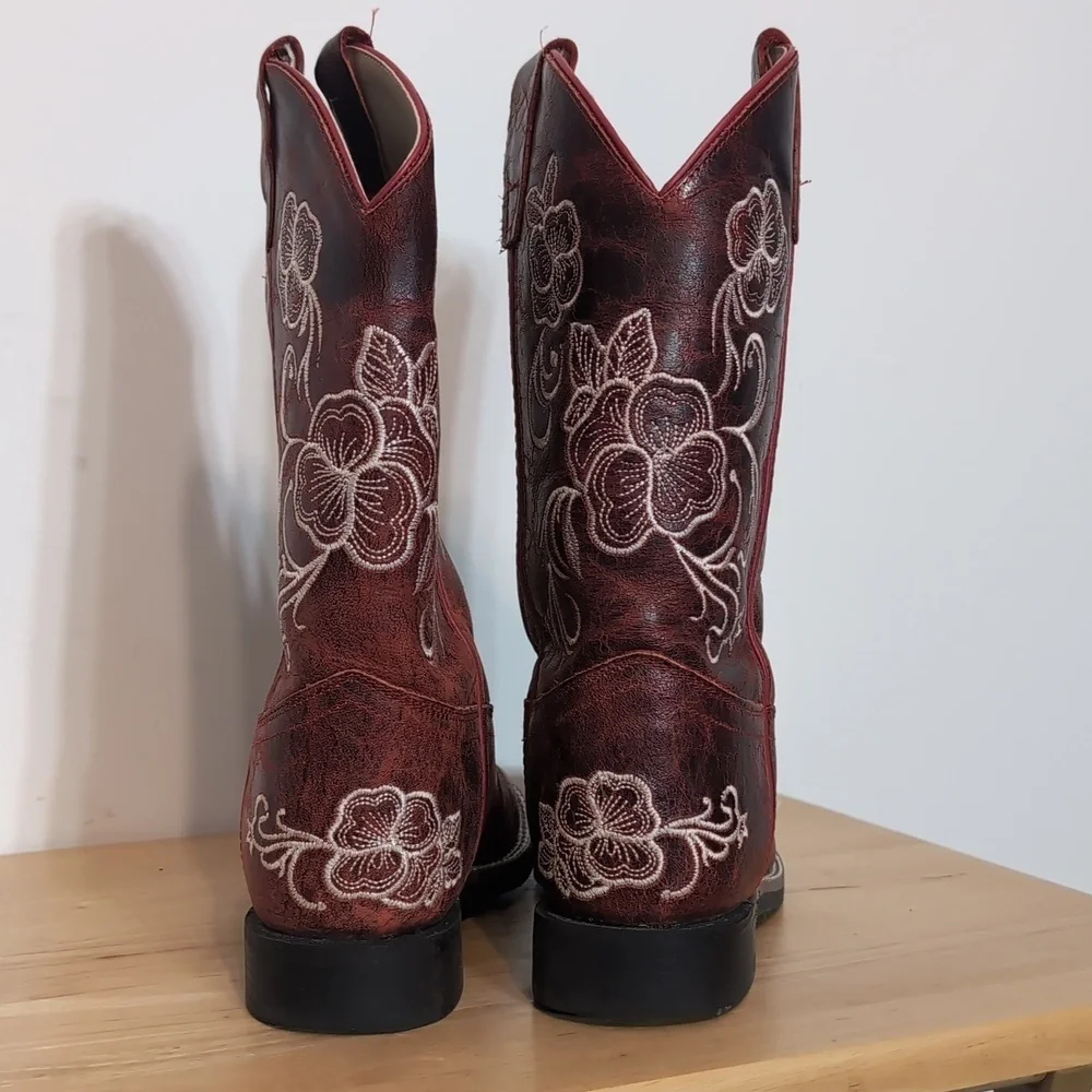 Shyanne Girls' Little Lasy Red Leather Western Boots Shoes